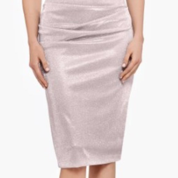 Betsy & Adam - Short Glitter Flutter Sleeve, Taupe/Silver, 14 US - Picture 2 of 4